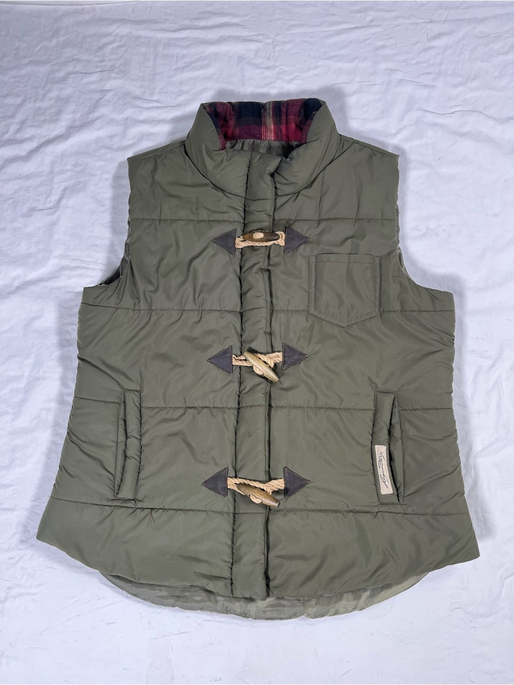 Legendary Olive Puffer Toggle Vest with Rope Detail Men’s Large